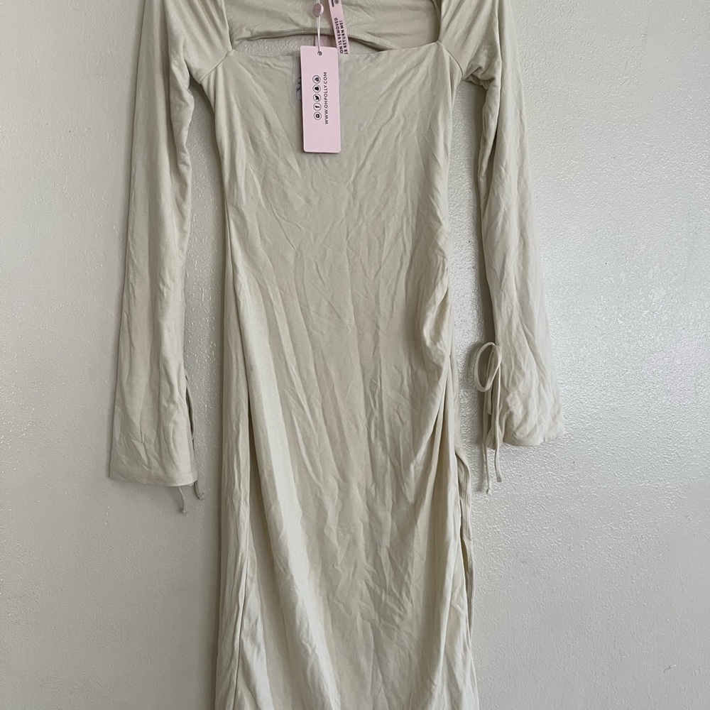 Oh Polly Cream Long Sleeve Dress